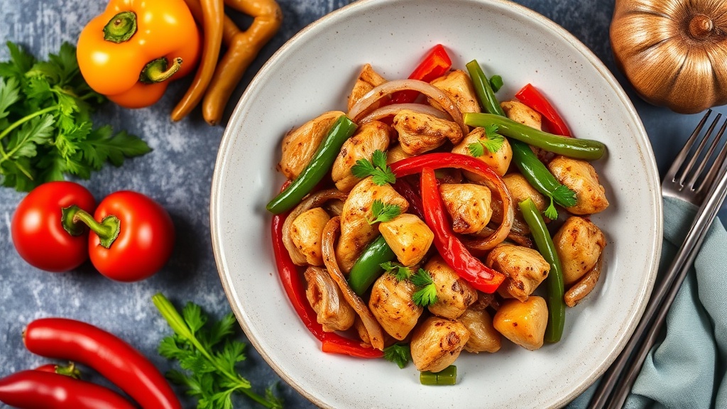 Five-Spice Chicken Stir-Fry with Peppers and Onions