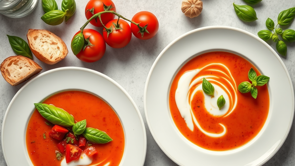 French-Style Roasted Tomato and Basil Soup with Creamy Coconut