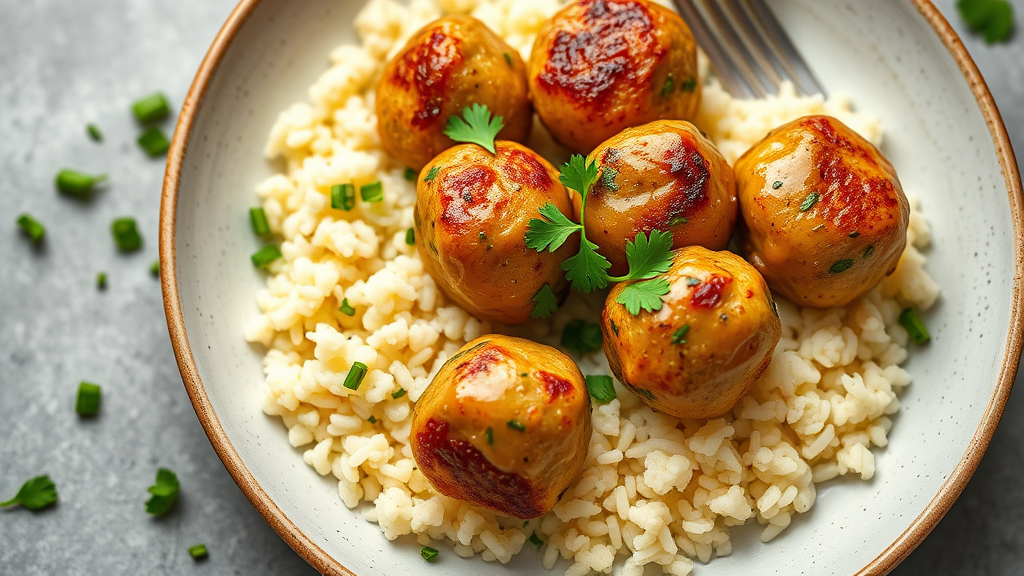 Garlic Butter Chicken Meatballs with Cauliflower Rice