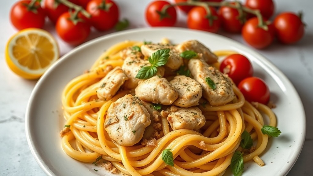 Garlic Chicken Linguine with Grape Tomatoes