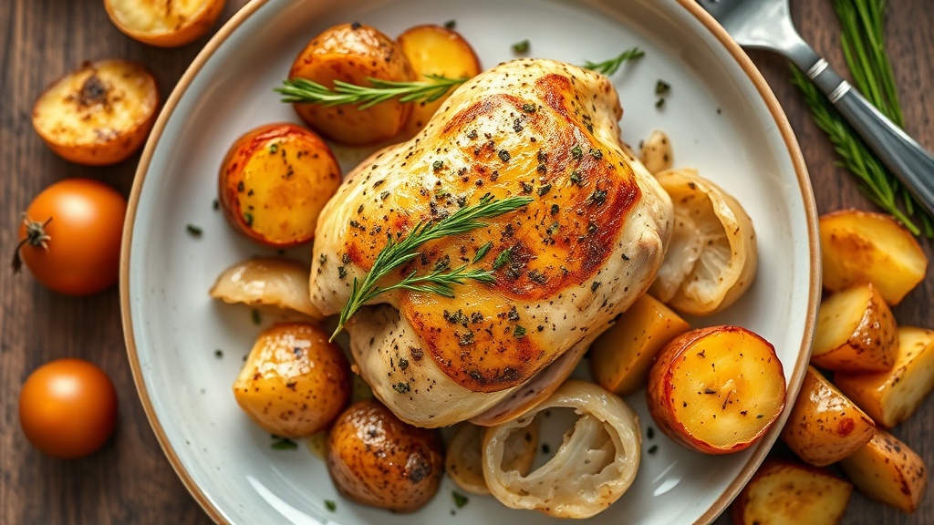 Garlic Herb Chicken with Roasted Potatoes and Onions