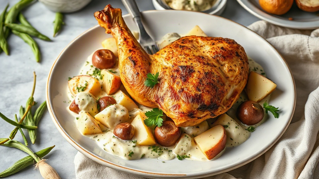 Garlic Herb Roast Chicken with Creamy Sage Potatoes