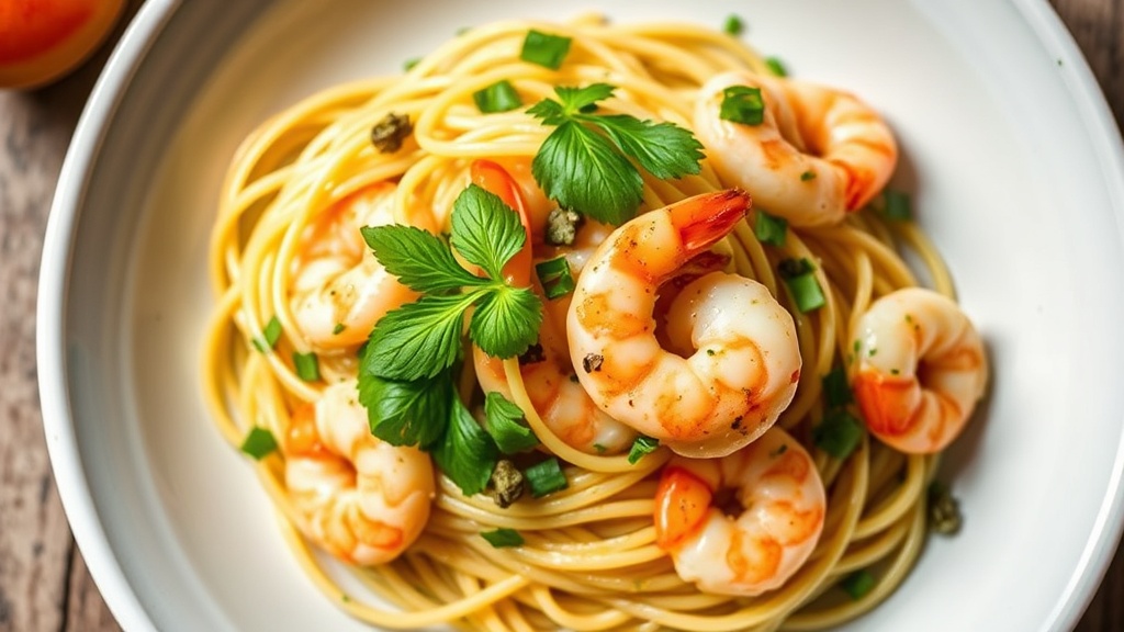 Garlic Shrimp Spaghetti with Cilantro and Peppers