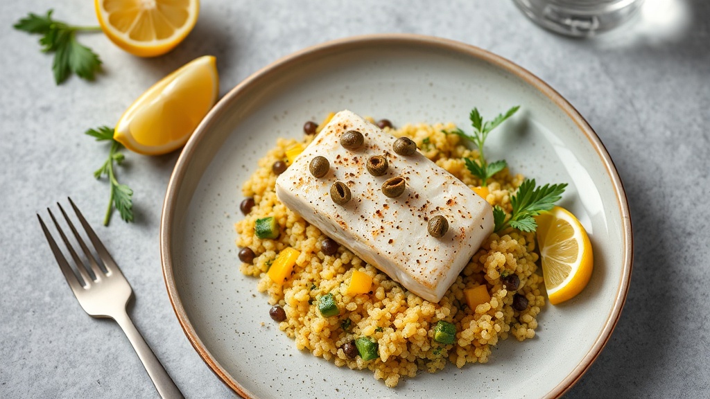 Garlic-Caper Cod with Lemon Herb Quinoa