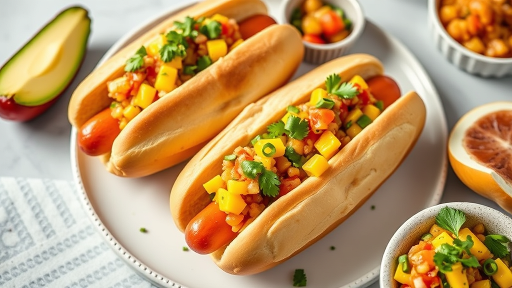 Gourmet Hot Dogs with Spicy Mango Salsa