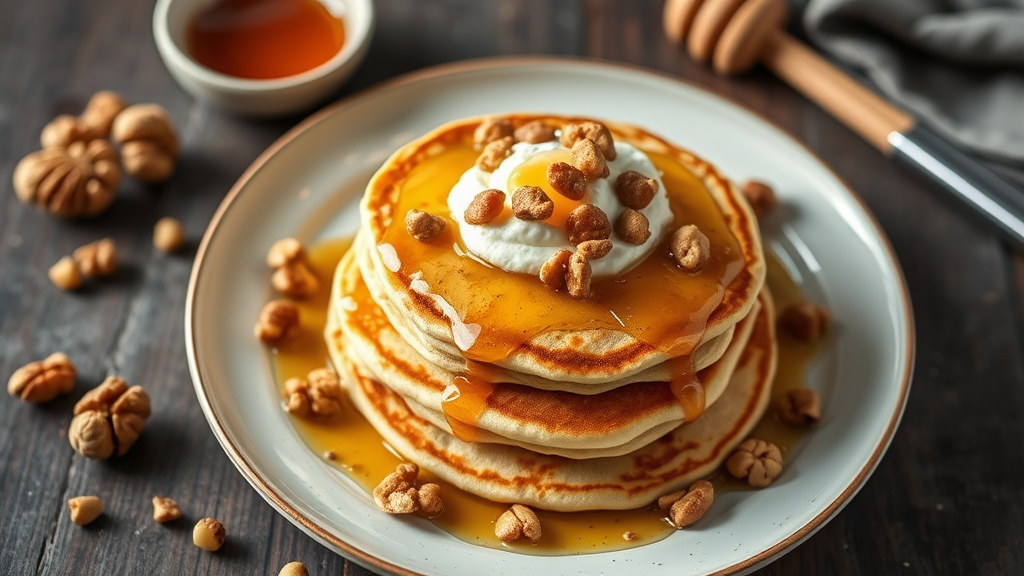 Greek Yogurt Pancakes with Honey and Walnuts