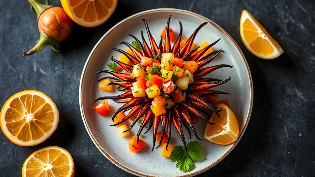 Grilled BBQ Sea Urchin with Citrus Salsa