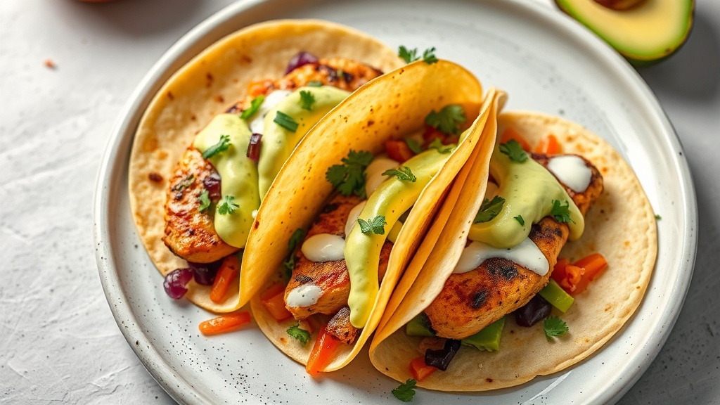 Grilled Chicken Breast Tacos with Avocado Crema