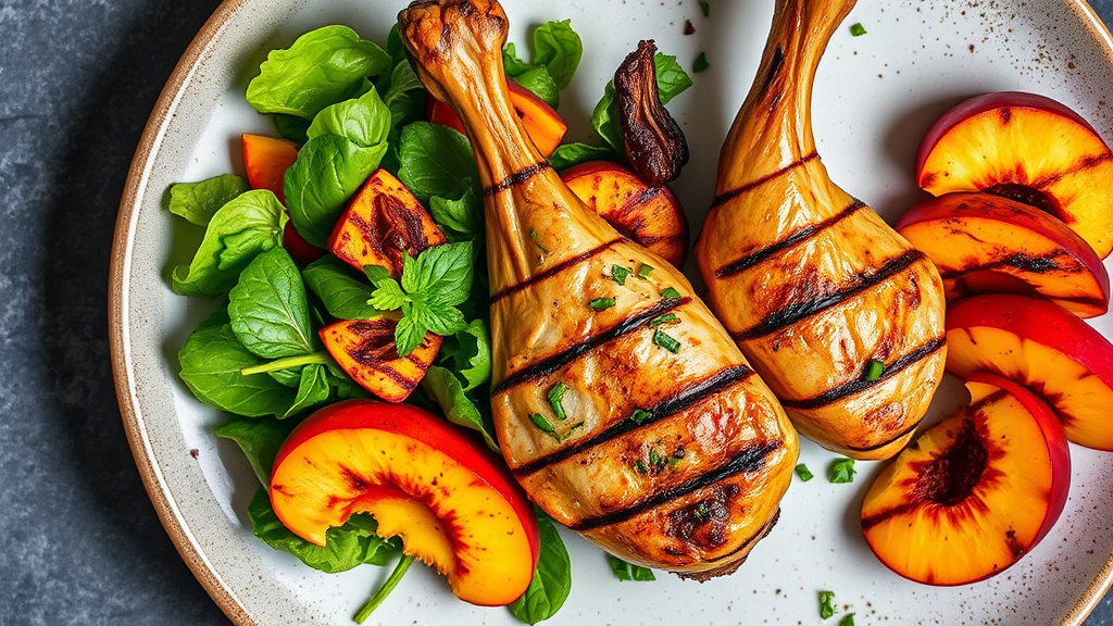 Grilled Chicken Drumsticks with Grilled Peach Salad
