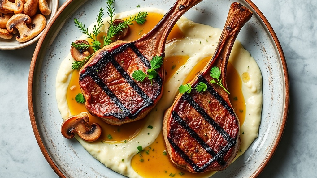 Grilled Lamb Leg Steaks with Mushroom-Cauliflower Purée