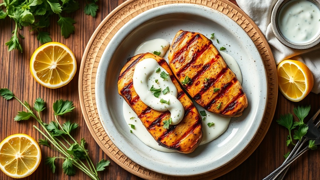 Grilled Lemon-Herb Chicken with Garlic Yogurt Sauce