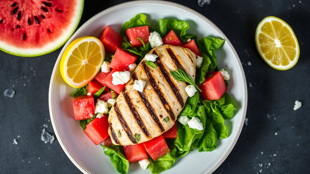 Grilled Lemon-Herb Chicken with Watermelon Feta Salad