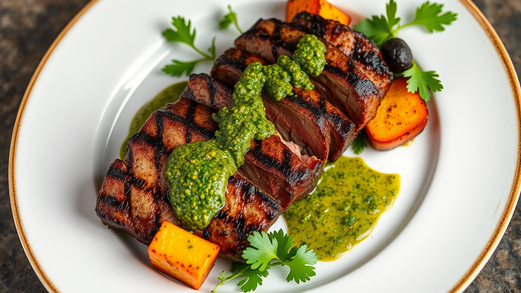 Grilled Picanha with Chimichurri Sauce and Roasted Vegetables