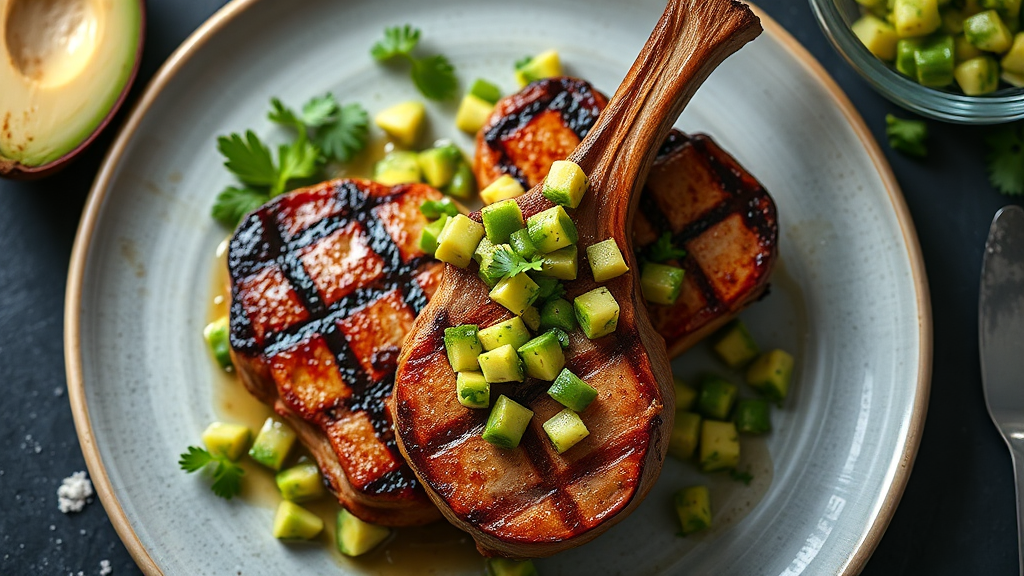 Grilled Pork Loin Chops with Avocado Salsa