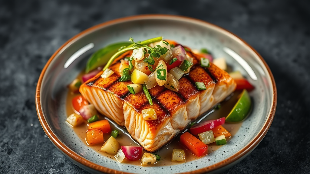 Grilled Salmon Belly with Spring Onion Salsa