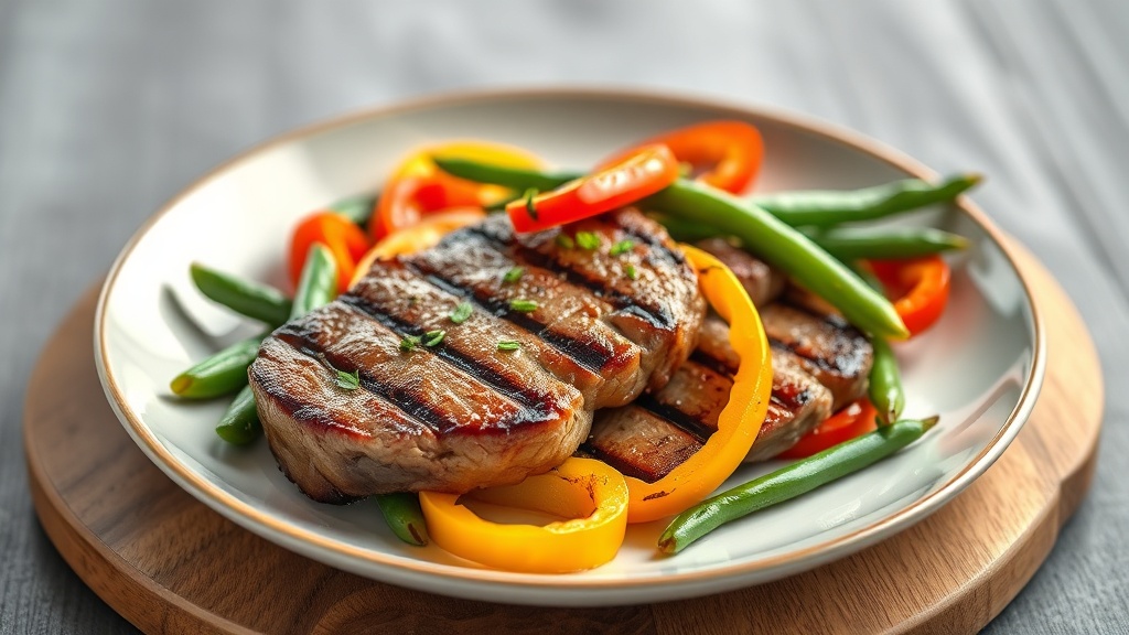 Grilled Steak with Bell Peppers and Green Beans