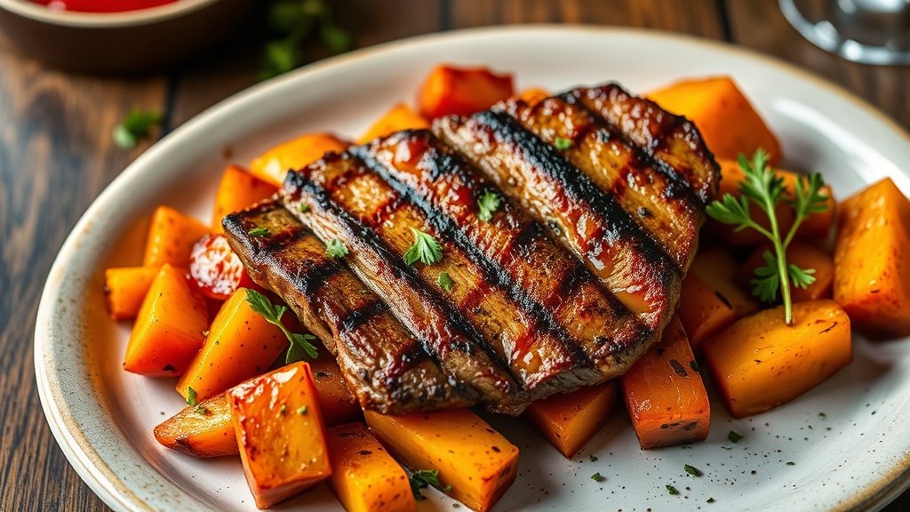 Grilled Steak with Maple-Glazed Sweet Potatoes