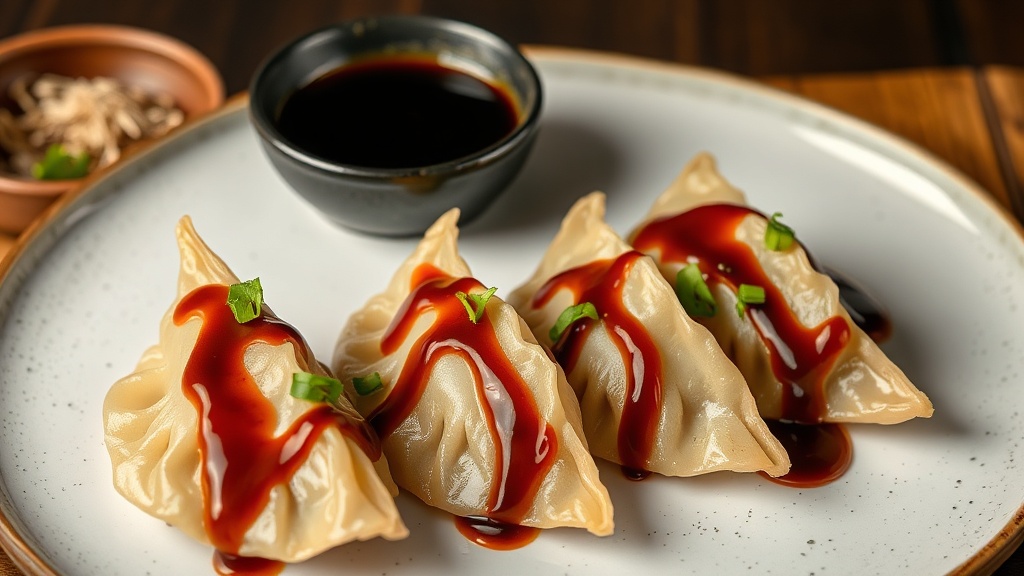 Gyoza with Soy and Oyster Sauce Glaze