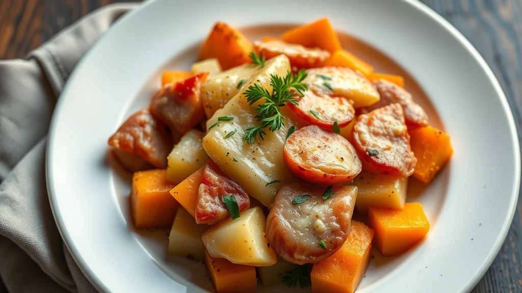 Ham, Potato, and Butternut Squash Bake