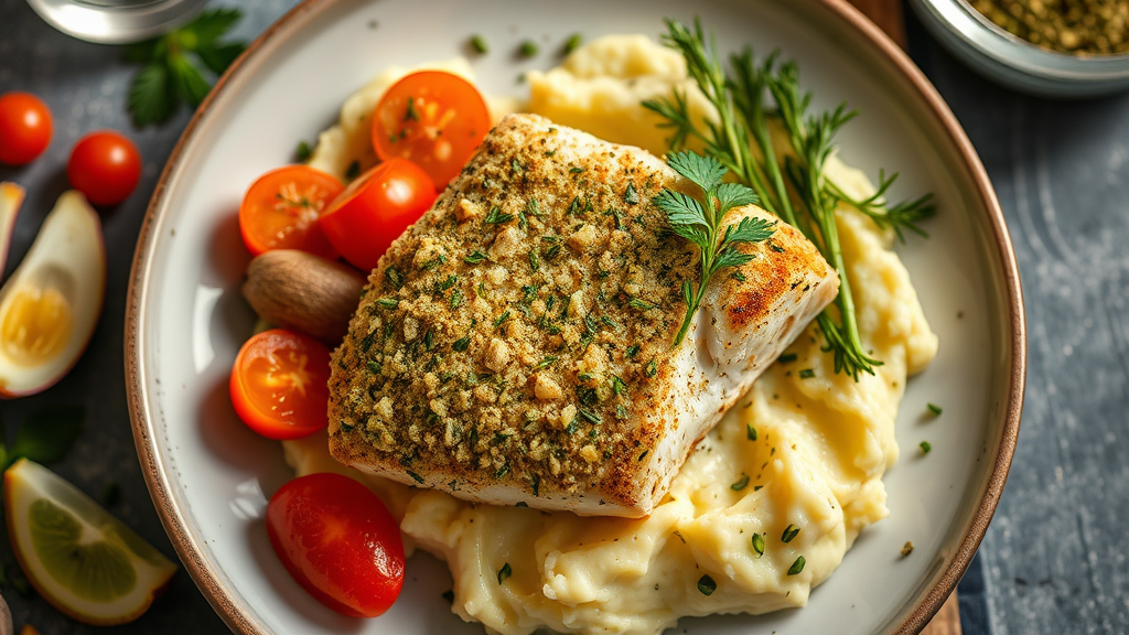 Herb-Crusted Baked Cod with Garlic Mashed Potatoes