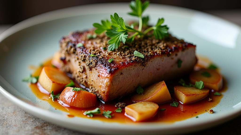 Herb-Crusted Boneless Pork Shoulder with Apple Cider Glaze