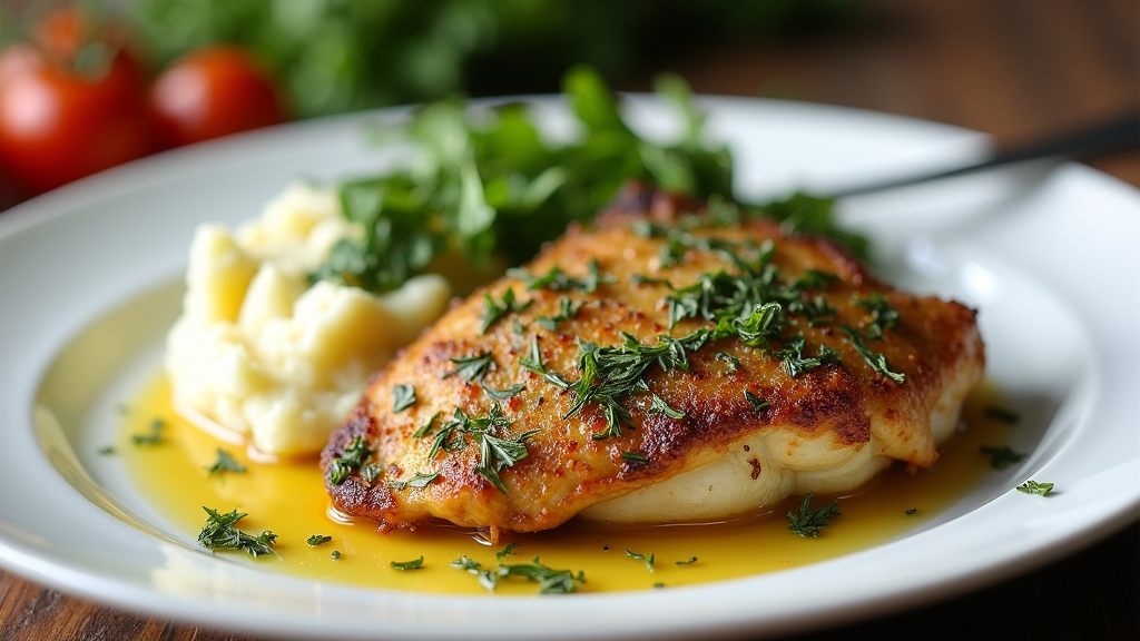 Herb-Crusted Chicken Breast with Garlic Mashed Potatoes
