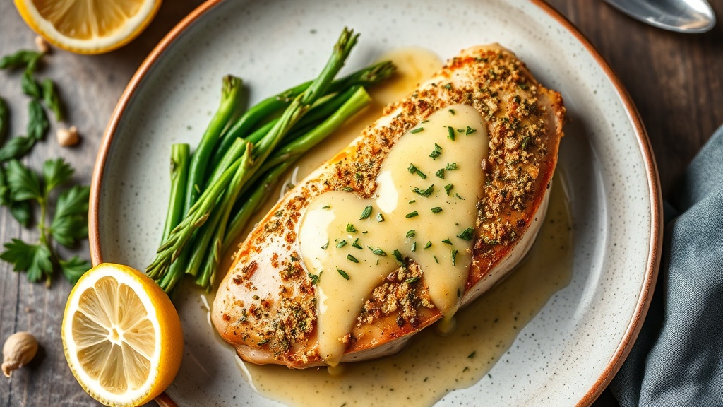 Herb-Crusted Chicken Breast with Lemon Garlic Sauce