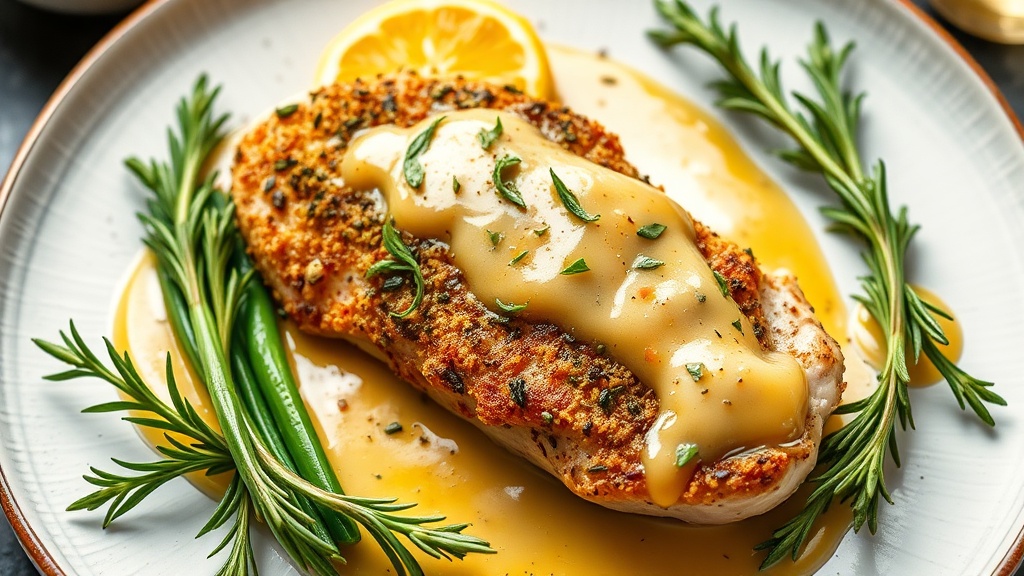 Herb-Crusted Chicken Breast with Lemon Garlic Sauce