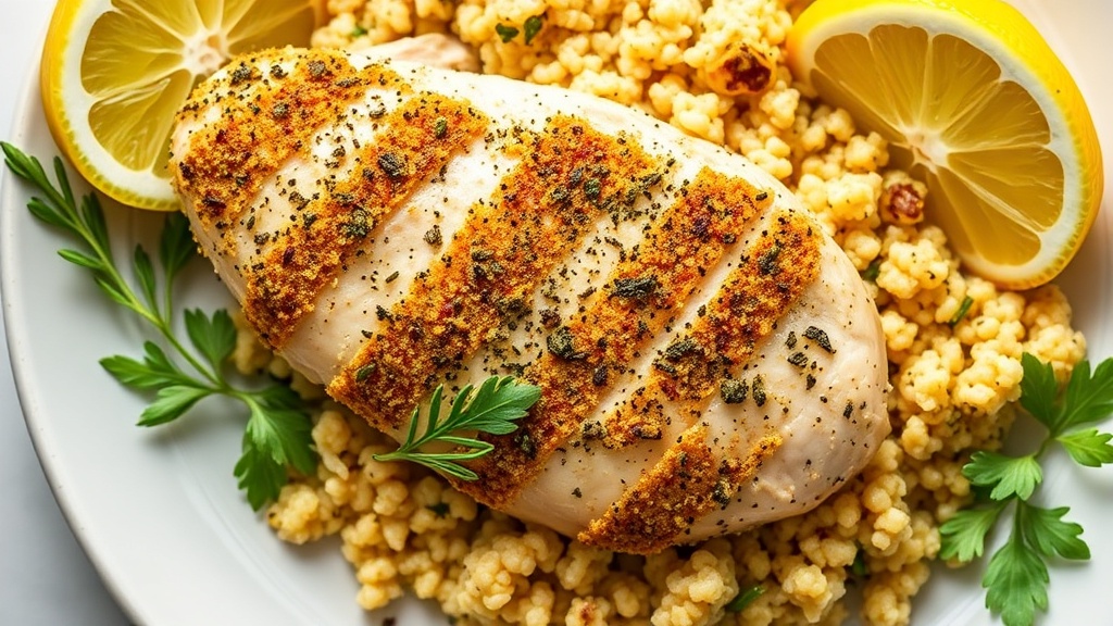 Herb-Crusted Chicken Breast with Lemon-Garlic Quinoa