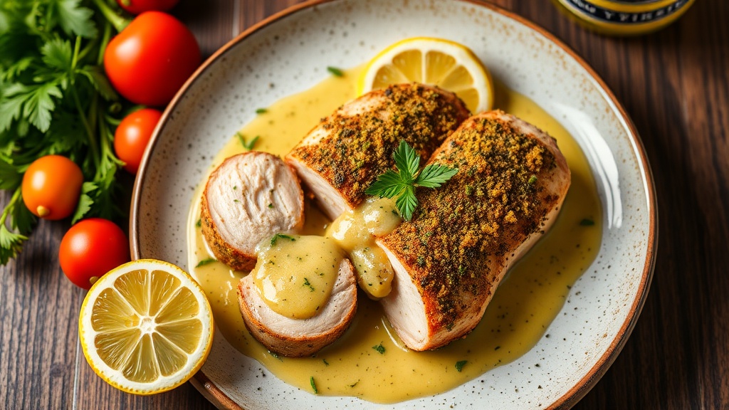 Herb-Crusted Chicken Tenderloin with Lemon Garlic Sauce