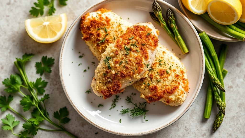 Herb-Crusted Chicken Tenders with Lemon-Garlic Asparagus