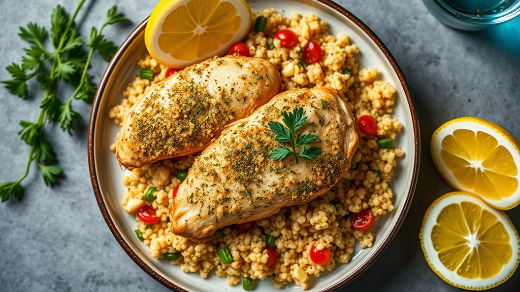 Herb-Crusted Chicken with Lemon Garlic Quinoa