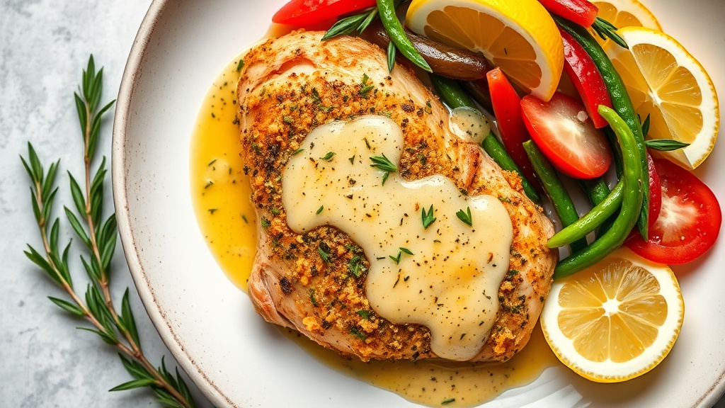 Herb-Crusted Chicken with Lemon Garlic Sauce
