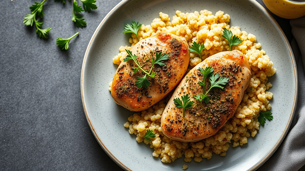 Herb-Crusted Chicken with Lemon-Garlic Quinoa