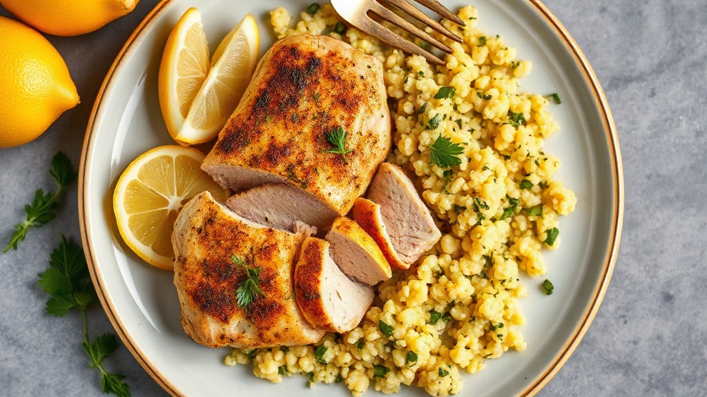 Herb-Crusted Chicken with Lemon-Garlic Quinoa