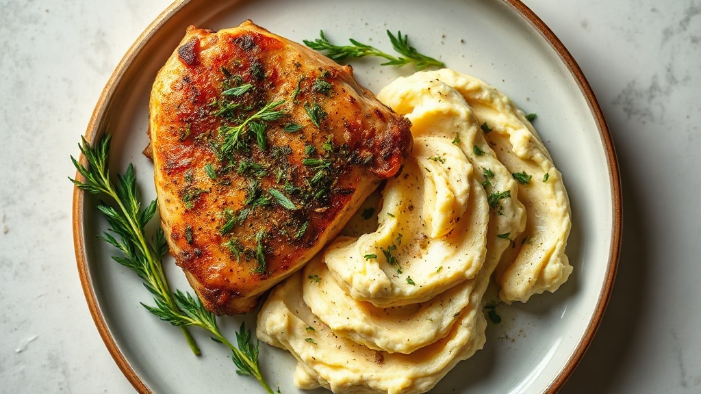 Herb-Crusted Chicken with Roasted Garlic Mashed Potatoes