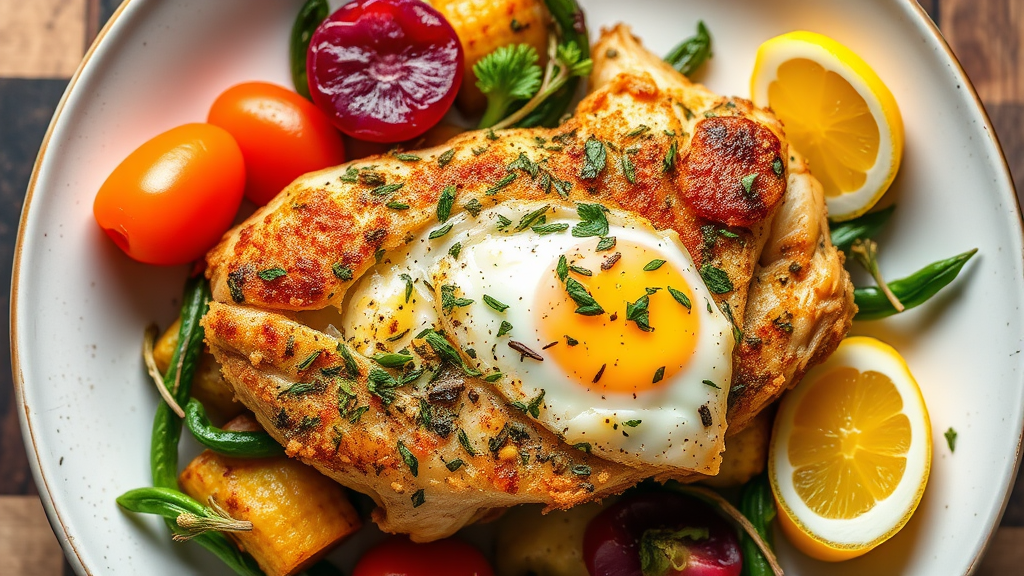 Herb-Crusted Chicken with Savory Egg Bake