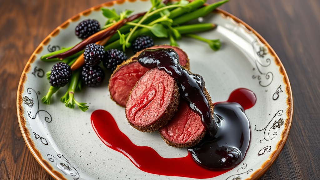 Herb-Crusted Deer Tenderloin with Blackberry Reduction