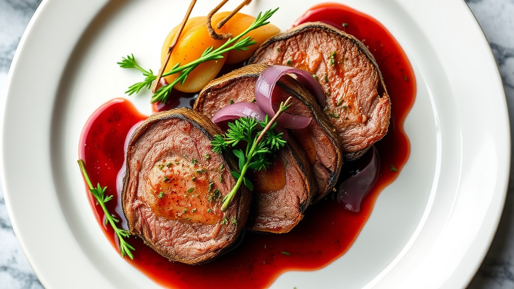 Herb-Crusted Deer Tenderloin with Red Wine Reduction