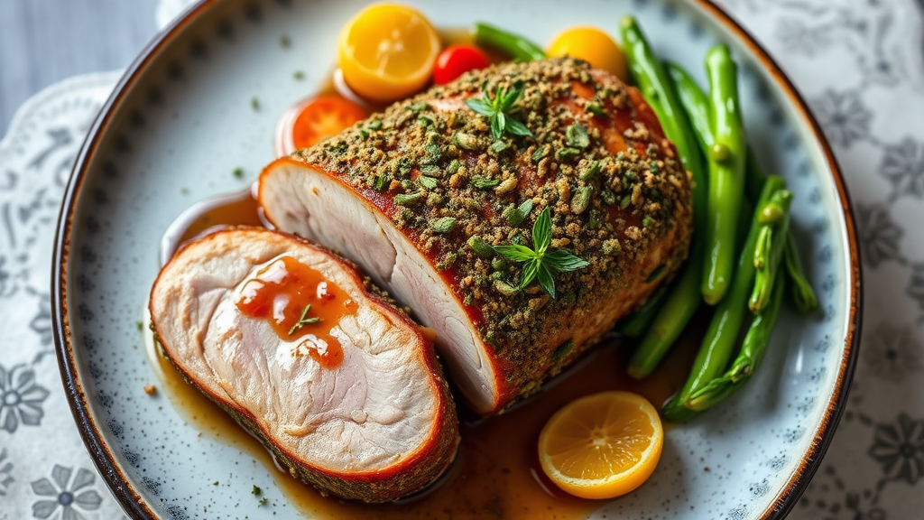 Herb-Crusted Pork Loin with Maple-Garlic Glaze