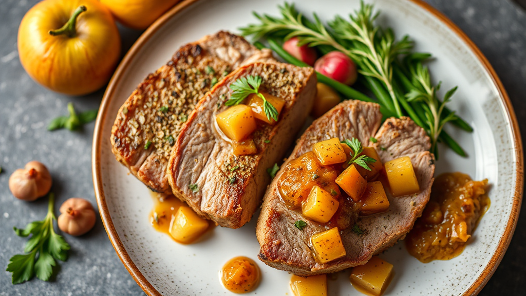 Herb-Crusted Pork Steaks with Apple Chutney