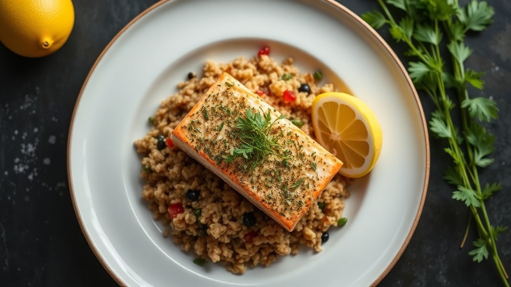 Herb-Crusted Salmon with Lemon Brown Rice
