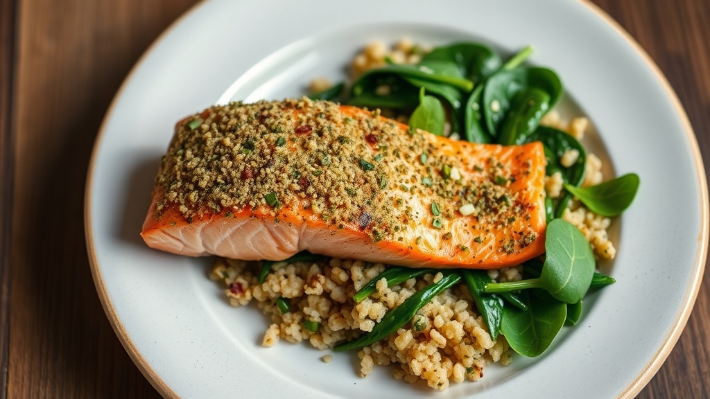 Herb-Crusted Salmon with Quinoa & Spinach