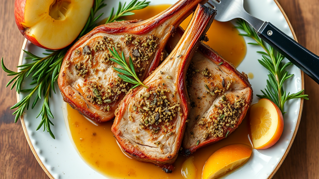 Herb-Crusted Thick Pork Chops with Apple Cider Reduction