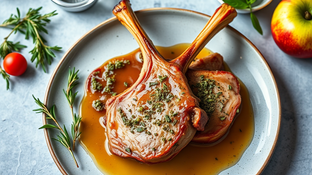 Herb-Crusted Thick Pork Chops with Apple-Cider Glaze