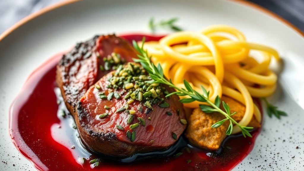 Herb-Crusted Venison with Red Wine Reduction
