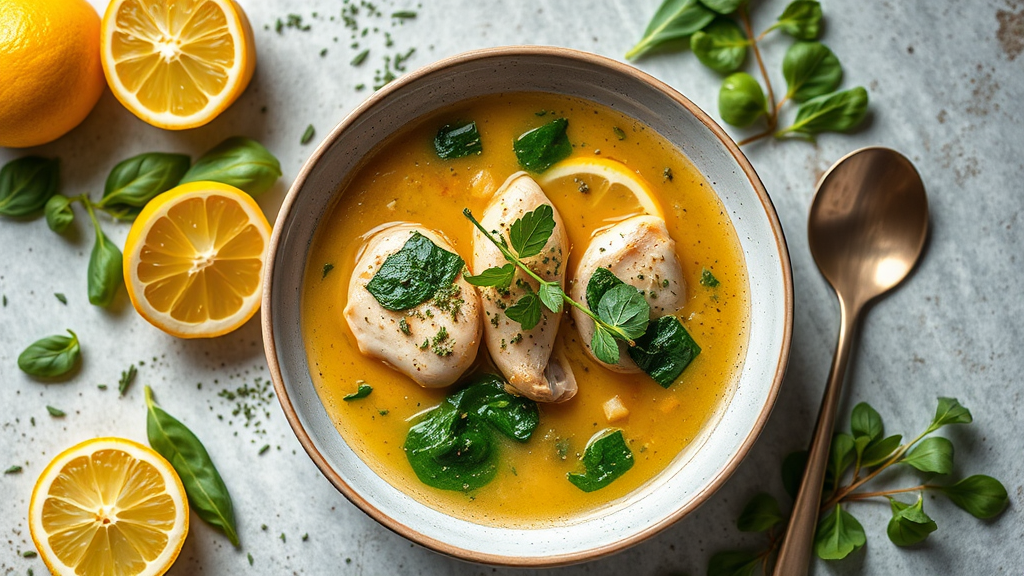 Herbed Chicken Soup with Lemon and Spinach