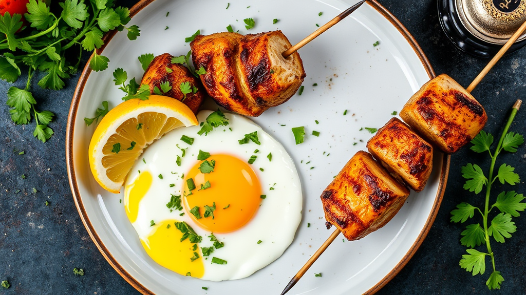 Herbed Egg and Grilled Chicken Skewers