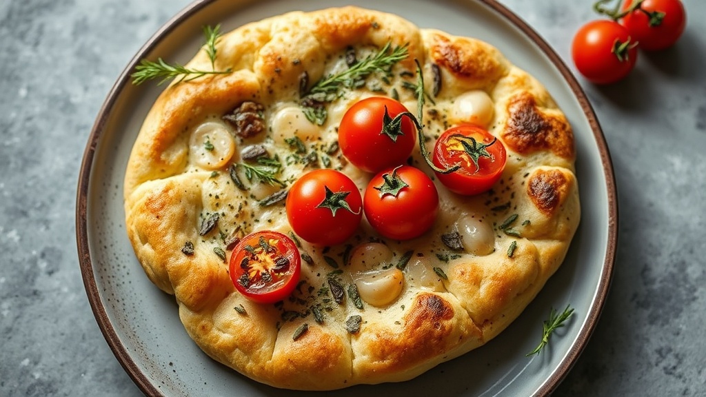 Herbed Focaccia with Roasted Garlic and Cherry Tomatoes