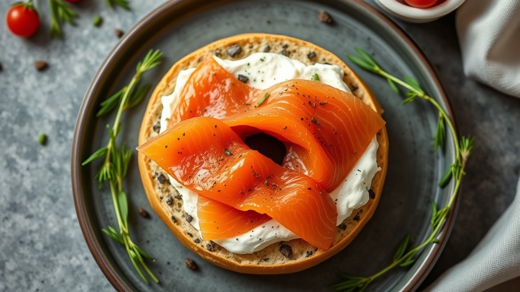 Herbed Gluten-Free Bagel with Cream Cheese and Smoked Salmon